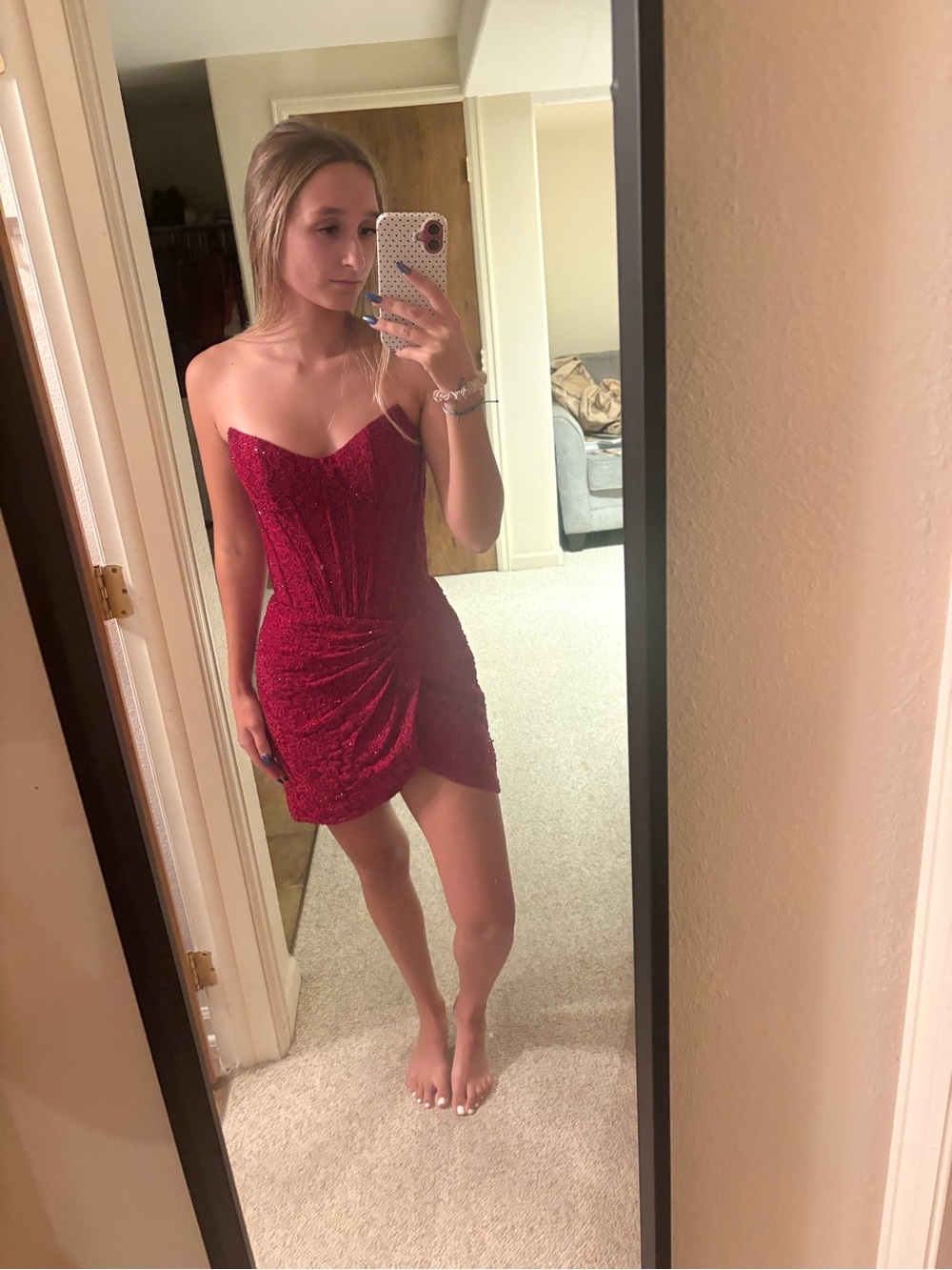 Sherri Hill Strapless Red Sequin Mini Dress